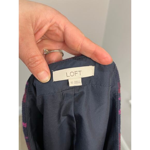 LOFT Plaid Wool Blend Mini Skirt Pink Navy Check Holiday Skirt Size 10 - Picture 4 of 7